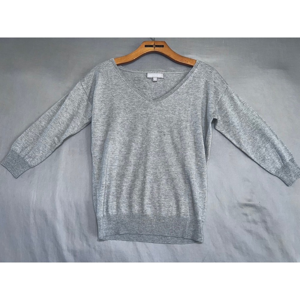 Banana Republic Heather Gray V-Neck Drop Shoulder 3/4 Sleeve Sweater XS